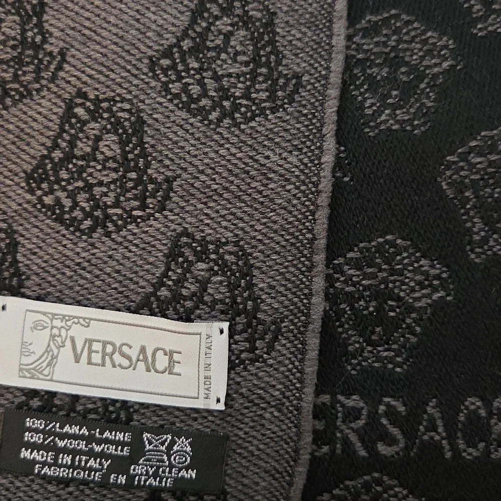 Versace Black/Grey Medussa Head Logo Wool Scarf